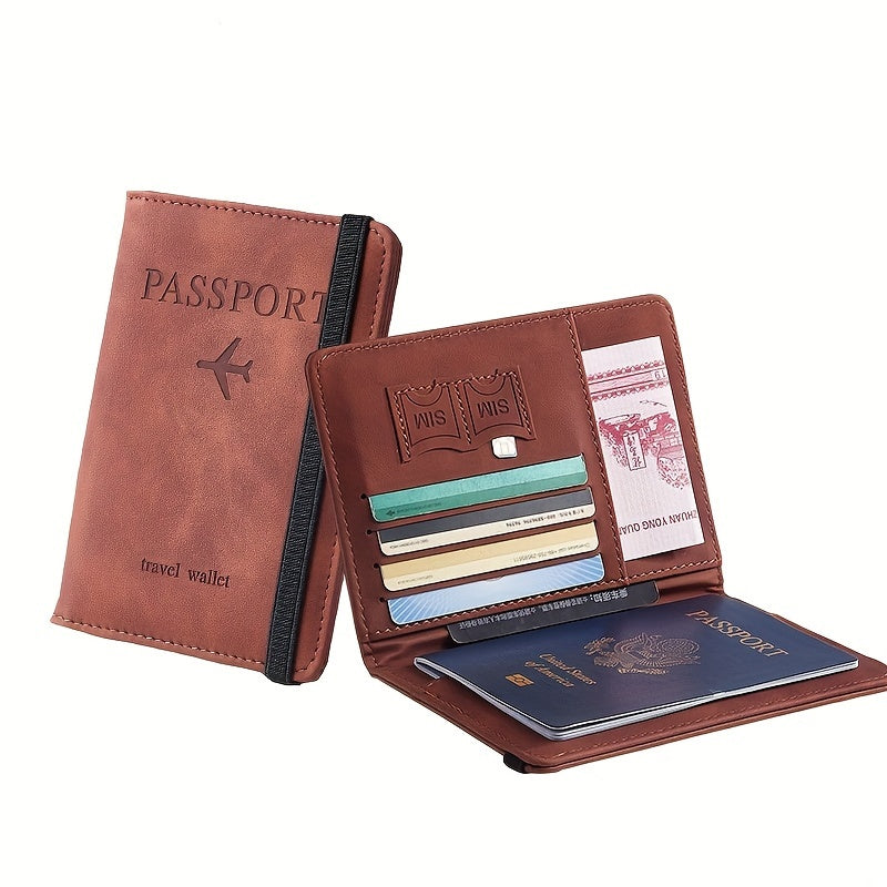 1pc RFID Passport Holder, Thin Passport Wallet, Leather Surface, Multi Functional Wallet, Travel Passport Holder, Cute Card Holder