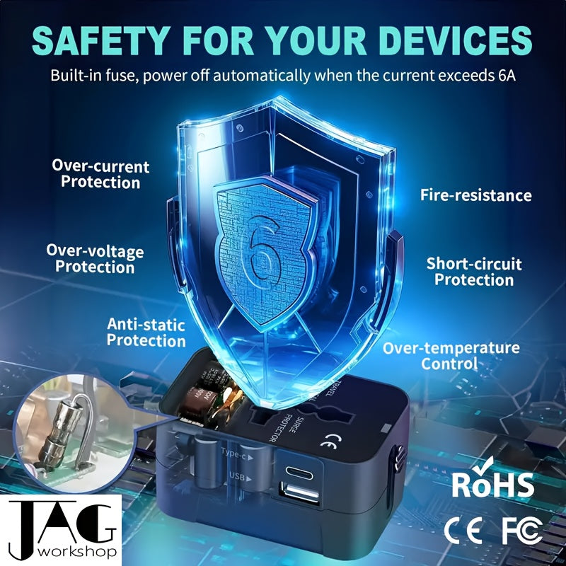1pc Compliance Certification Travel Adapter,US/EU/UK/AU Plug,Worldwide All In One Design,Universal Interface Phone Tablet Wall Charger,Cover More Than 150 Countries,For iPhone,Samsung,Xiaomi,Android,Ipad,Car,etc,Perfect Holid