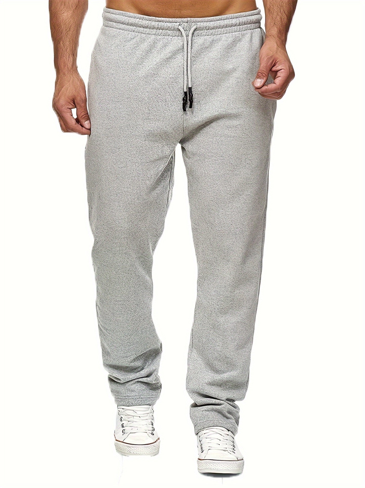 Men's Casual Solid Color Pants, Fleece Slight Stretch Sweatpants