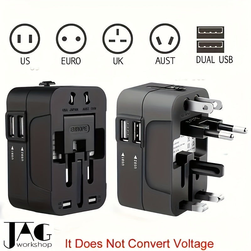 1pc Compliance Certification Travel Adapter,US/EU/UK/AU Plug,Worldwide All In One Design,Universal Interface Phone Tablet Wall Charger,Cover More Than 150 Countries,For iPhone,Samsung,Xiaomi,Android,Ipad,Car,etc,Perfect Holid