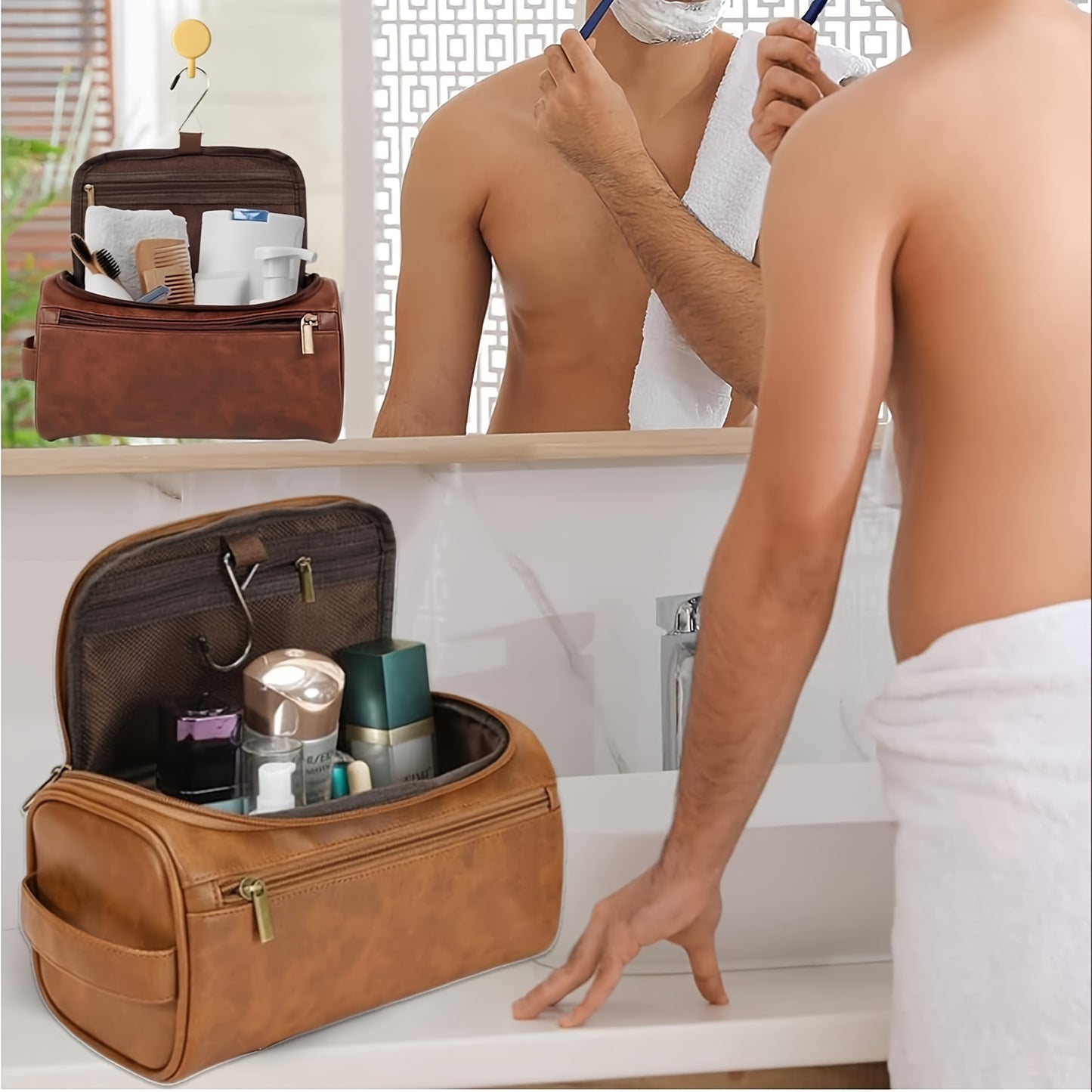 Men's Deluxe Travel Toiletry Bag - Spacious & Waterproof Faux Leather Dopp Kit, Perfect Gift for Dad, Husband, Grandpa - Ideal for Christmas & Birthdays, Toiletry Travel Bag
