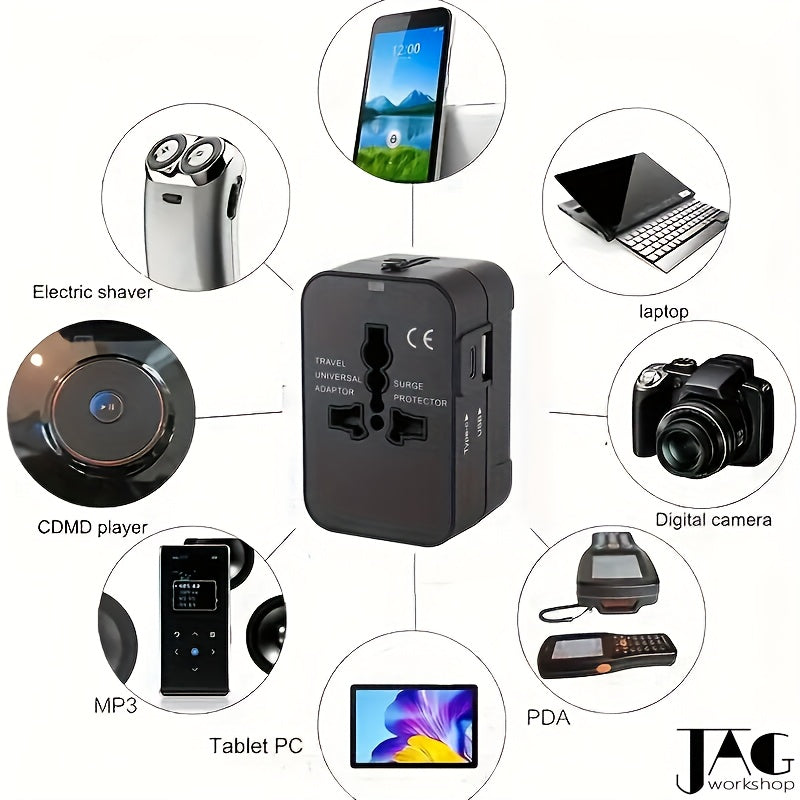 1pc Compliance Certification Travel Adapter,US/EU/UK/AU Plug,Worldwide All In One Design,Universal Interface Phone Tablet Wall Charger,Cover More Than 150 Countries,For iPhone,Samsung,Xiaomi,Android,Ipad,Car,etc,Perfect Holid