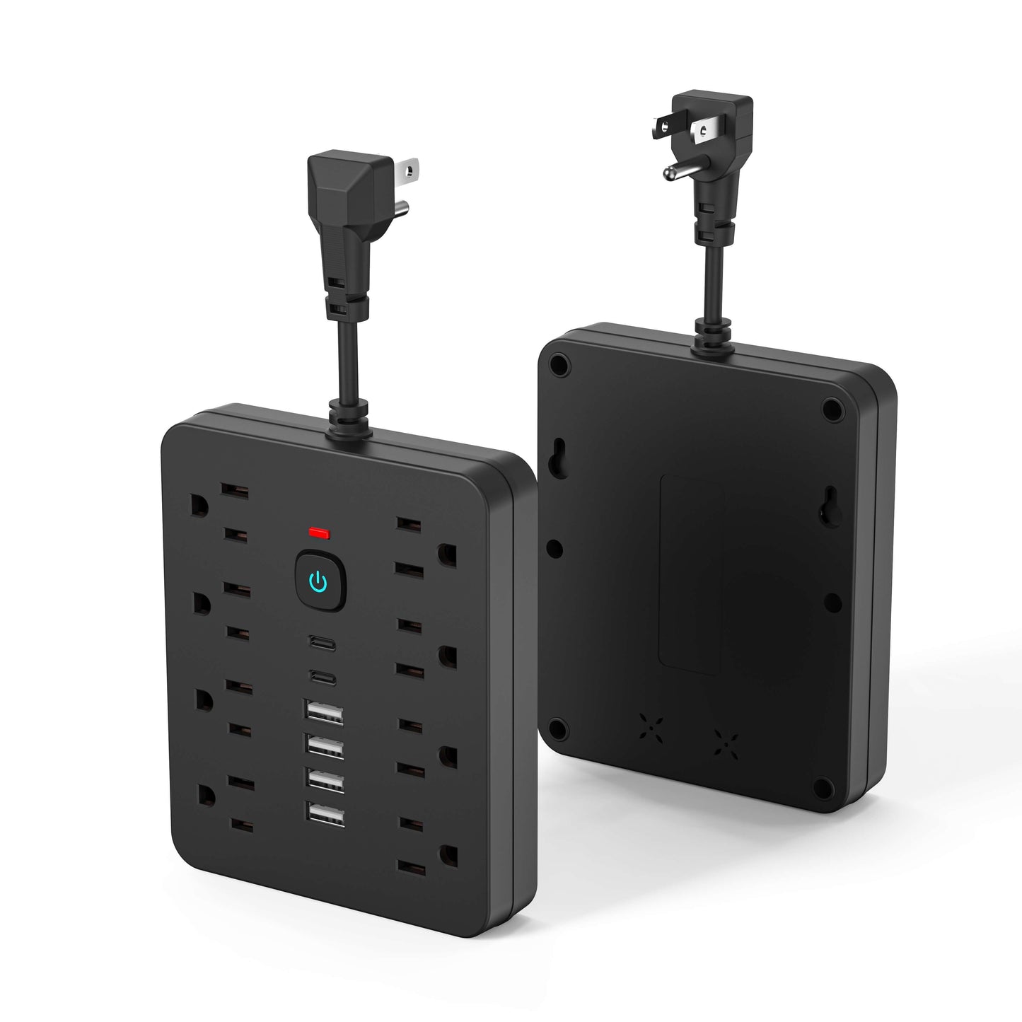 1pc Multi-functional Power Strip With Switch And Surge Protection. Equipped With 8 Power Outlets, 4 USB And 2 TYPE-C. 14-in-1 Power Outlet For Office, Home And Travel. In Black And White.