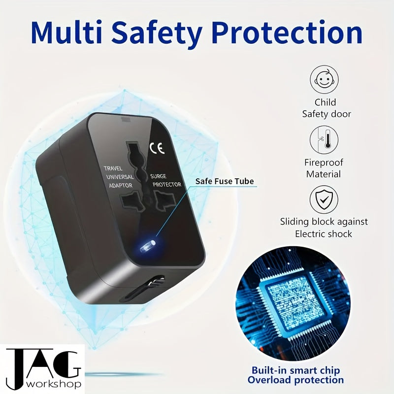1pc Compliance Certification Travel Adapter,US/EU/UK/AU Plug,Worldwide All In One Design,Universal Interface Phone Tablet Wall Charger,Cover More Than 150 Countries,For iPhone,Samsung,Xiaomi,Android,Ipad,Car,etc,Perfect Holid