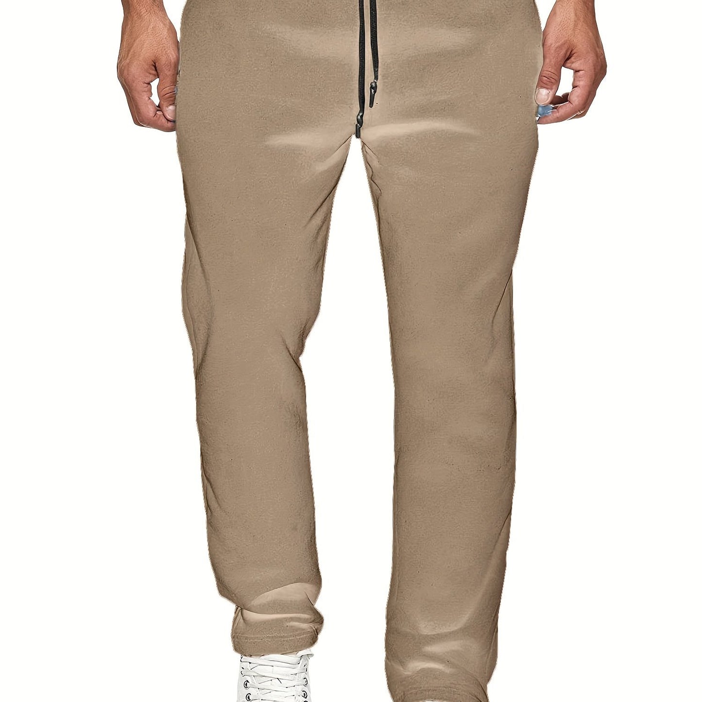 Men's Casual Solid Color Pants, Fleece Slight Stretch Sweatpants