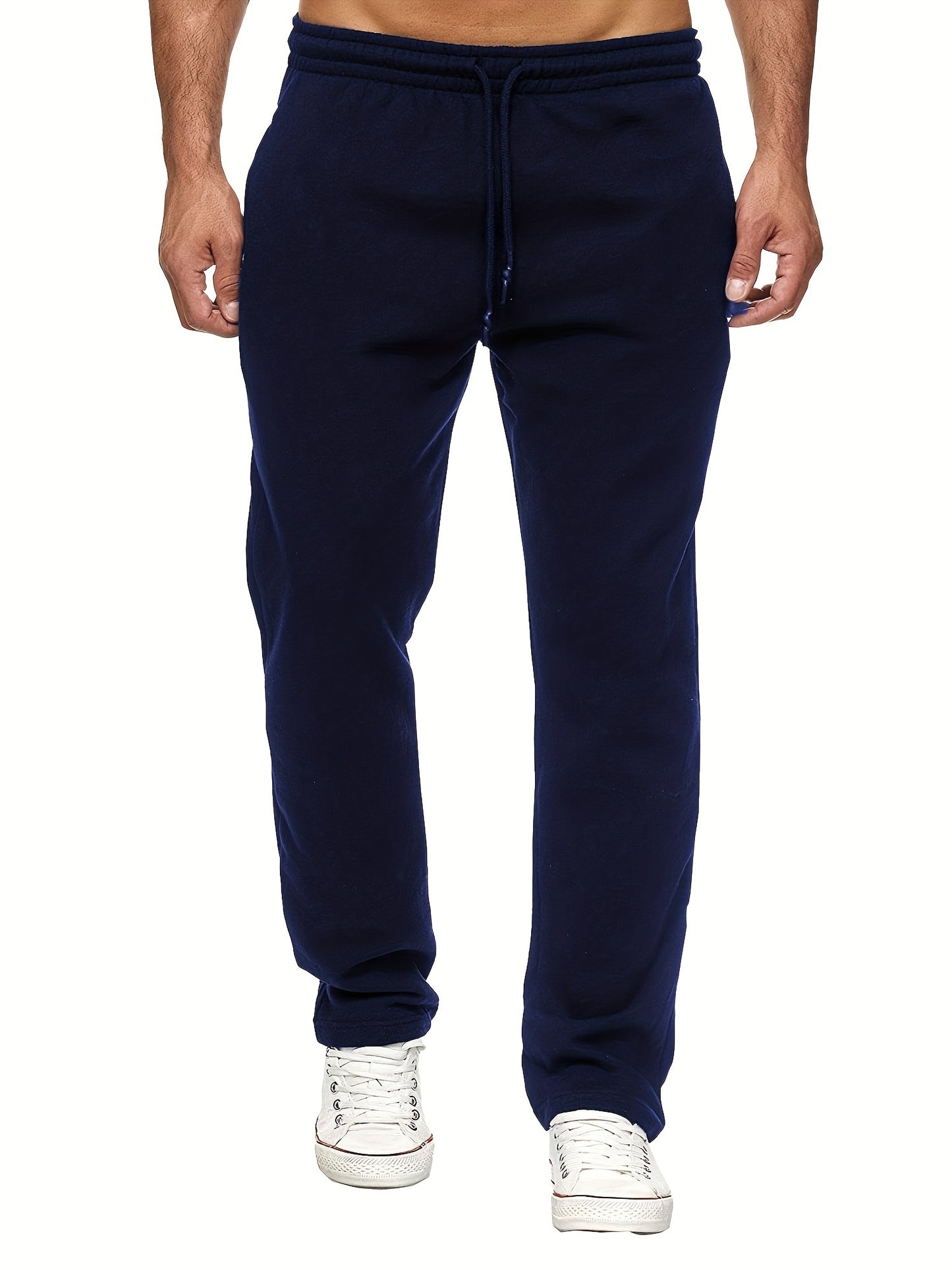 Men's Casual Solid Color Pants, Fleece Slight Stretch Sweatpants