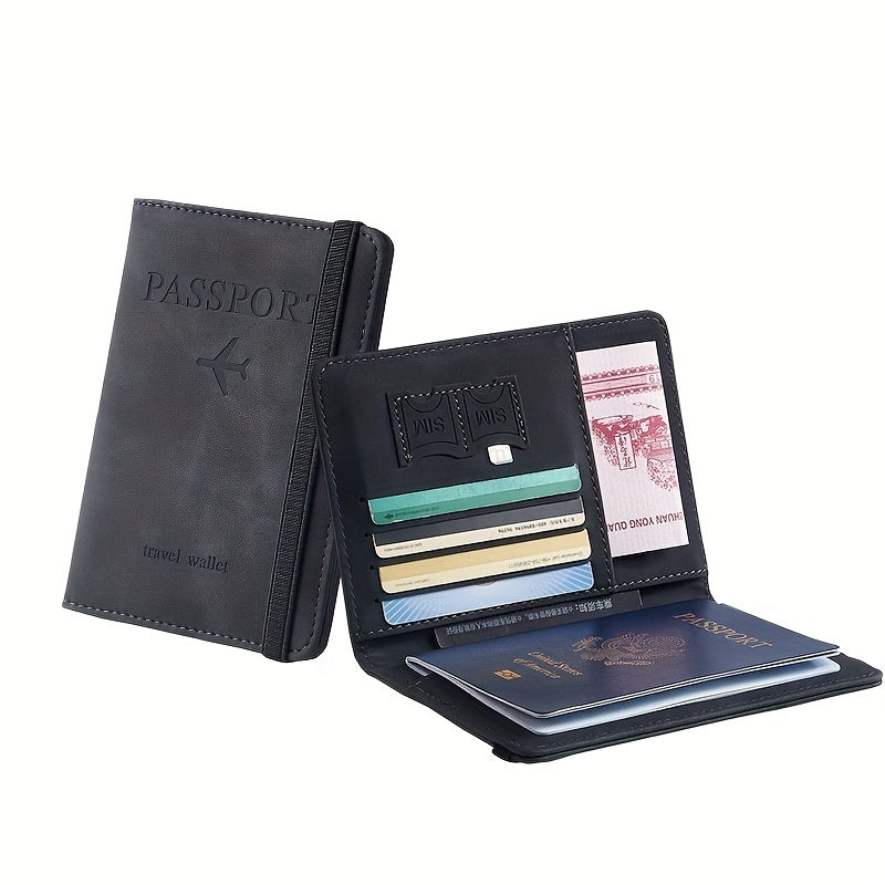 1pc RFID Passport Holder, Thin Passport Wallet, Leather Surface, Multi Functional Wallet, Travel Passport Holder, Cute Card Holder