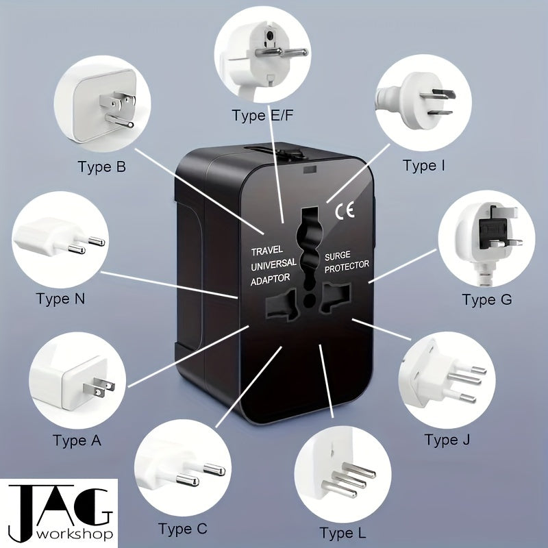 1pc Compliance Certification Travel Adapter,US/EU/UK/AU Plug,Worldwide All In One Design,Universal Interface Phone Tablet Wall Charger,Cover More Than 150 Countries,For iPhone,Samsung,Xiaomi,Android,Ipad,Car,etc,Perfect Holid
