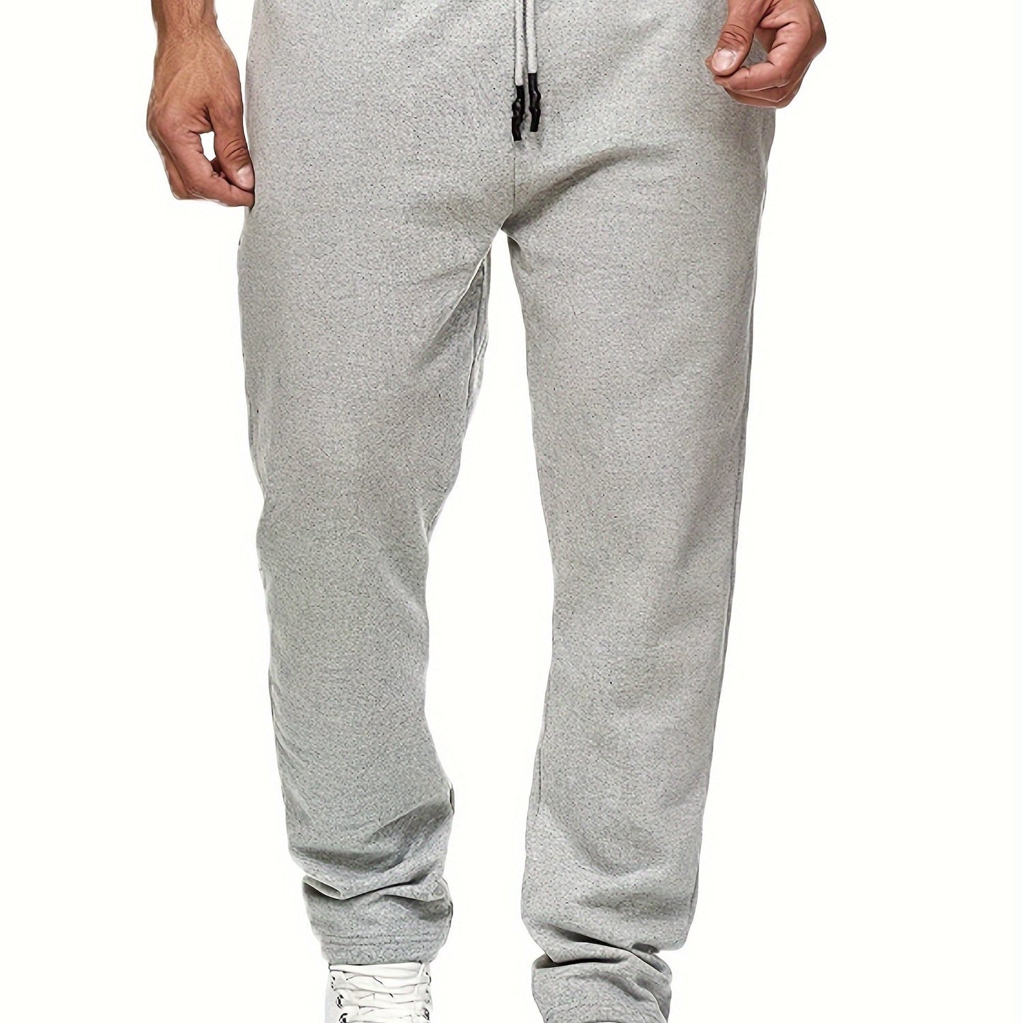Men's Casual Solid Color Pants, Fleece Slight Stretch Sweatpants