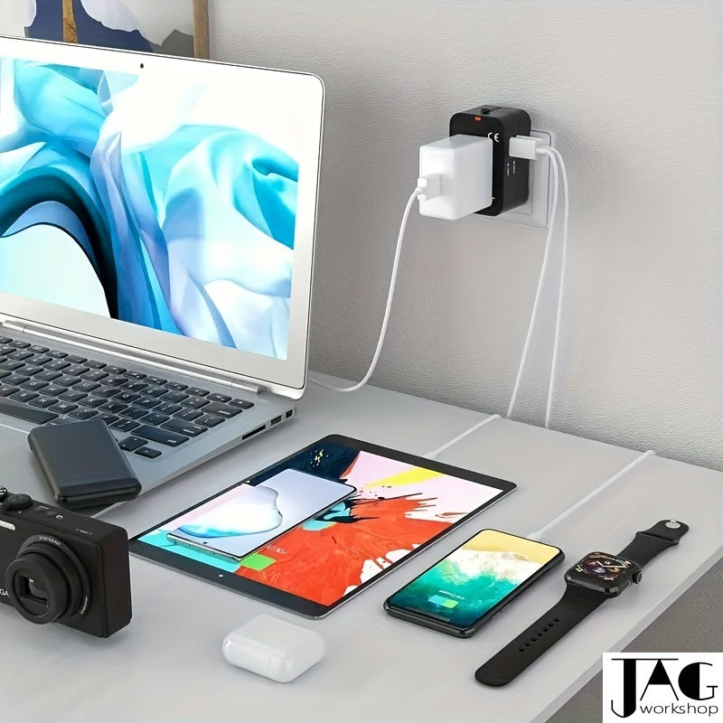 1pc Compliance Certification Travel Adapter,US/EU/UK/AU Plug,Worldwide All In One Design,Universal Interface Phone Tablet Wall Charger,Cover More Than 150 Countries,For iPhone,Samsung,Xiaomi,Android,Ipad,Car,etc,Perfect Holid