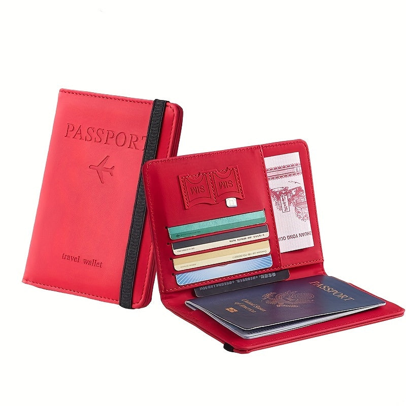 1pc RFID Passport Holder, Thin Passport Wallet, Leather Surface, Multi Functional Wallet, Travel Passport Holder, Cute Card Holder