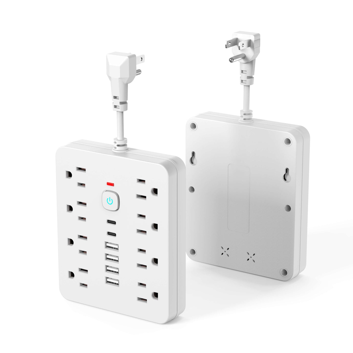 1pc Multi-functional Power Strip With Switch And Surge Protection. Equipped With 8 Power Outlets, 4 USB And 2 TYPE-C. 14-in-1 Power Outlet For Office, Home And Travel. In Black And White.