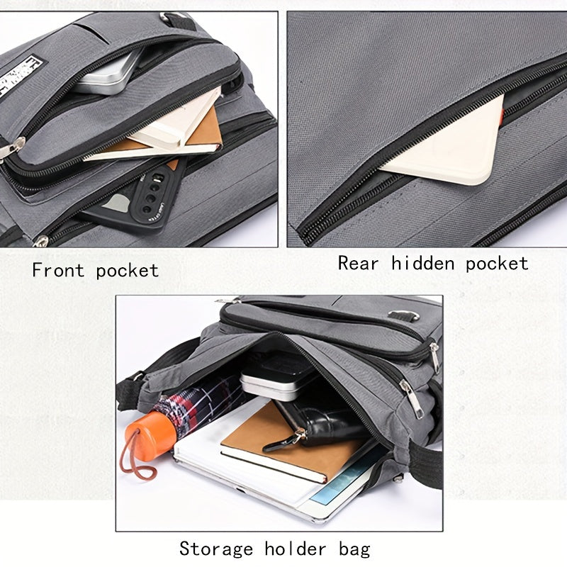 1pc Men's Large Capacity Multi-layer Waterproof Backpack, Nylon Shoulder Crossbody Bag, Travel Casual Commute Bag [ Zipper Direction Random ]