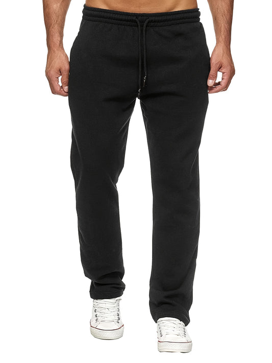 Men's Casual Solid Color Pants, Fleece Slight Stretch Sweatpants