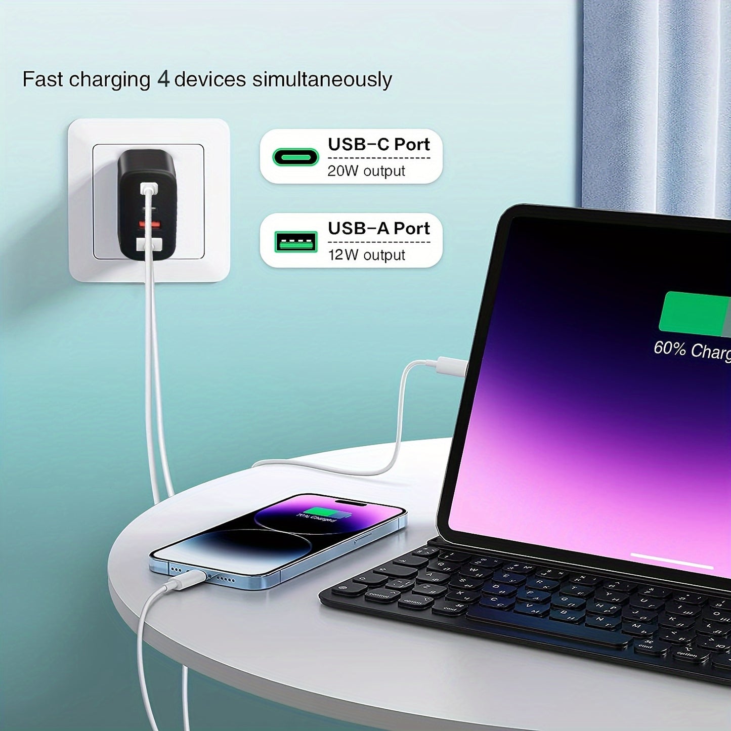 Rapid 65W USB-C Charger for iPhone 15/iPad - Travel-Friendly, Safe, and Universal Compatibility