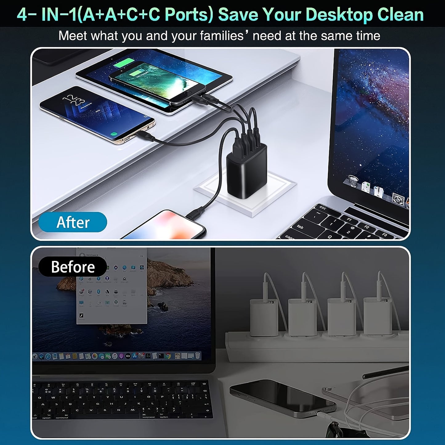 Rapid 65W USB-C Charger for iPhone 15/iPad - Travel-Friendly, Safe, and Universal Compatibility