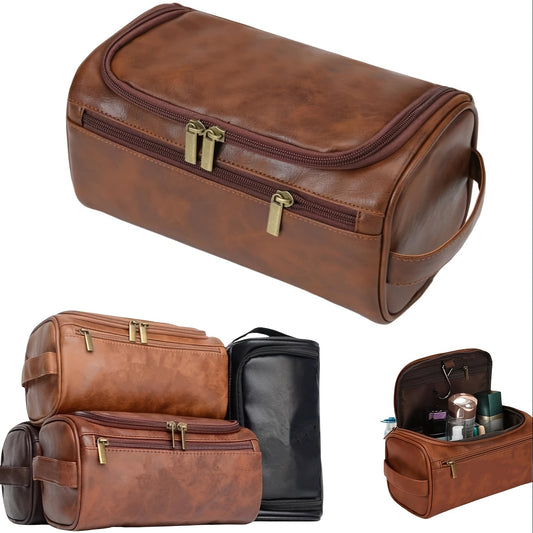 Men's Deluxe Travel Toiletry Bag - Spacious & Waterproof Faux Leather Dopp Kit, Perfect Gift for Dad, Husband, Grandpa - Ideal for Christmas & Birthdays, Toiletry Travel Bag