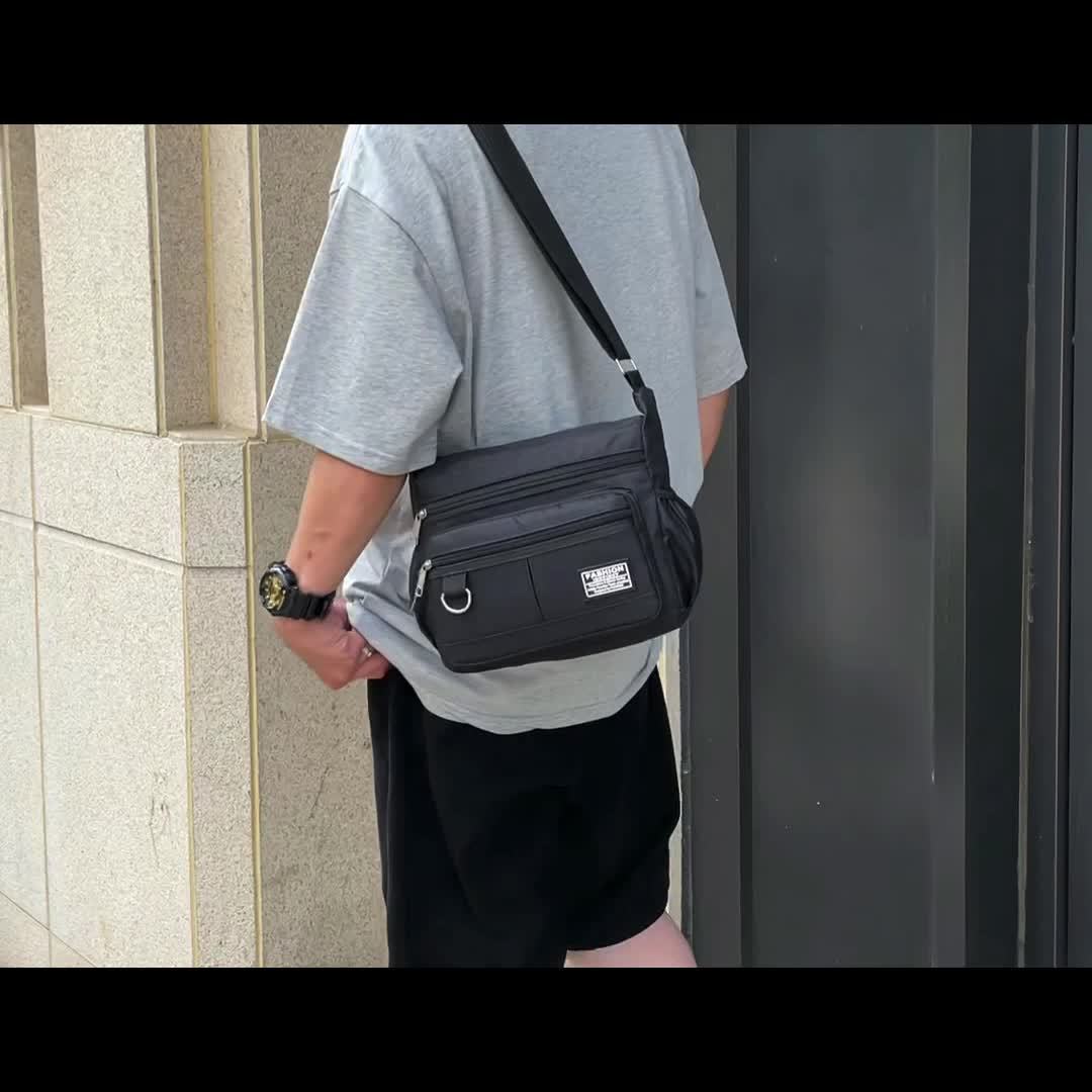 1pc Men's Large Capacity Multi-layer Waterproof Backpack, Nylon Shoulder Crossbody Bag, Travel Casual Commute Bag [ Zipper Direction Random ]
